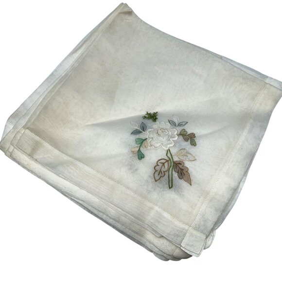 Vintage white embroidered flowers set of 8 gauzy semi sheer napkins - Picture 2 of 3